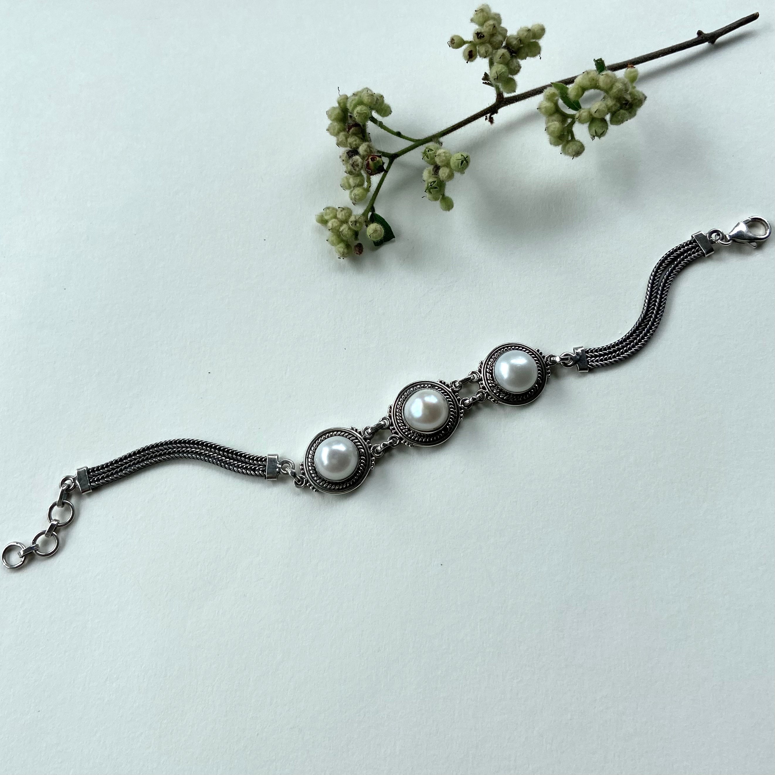 Pulseira Malha e Pérolas. PS-107